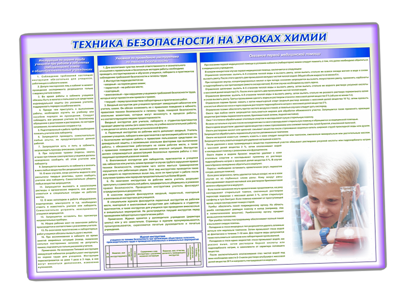 Информационный стенд "Техника безопасности на уроках химии"